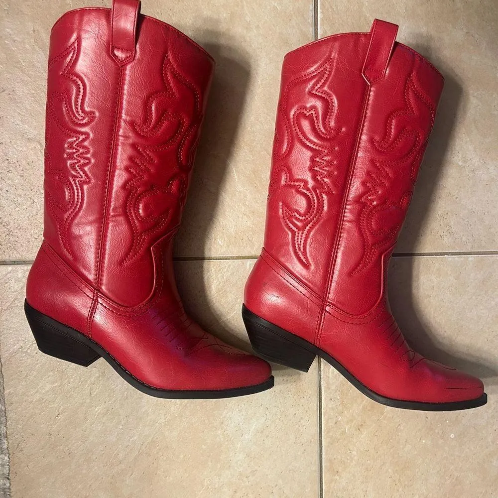 Red Western Cowboy Boots Size 8.5 - Image 5