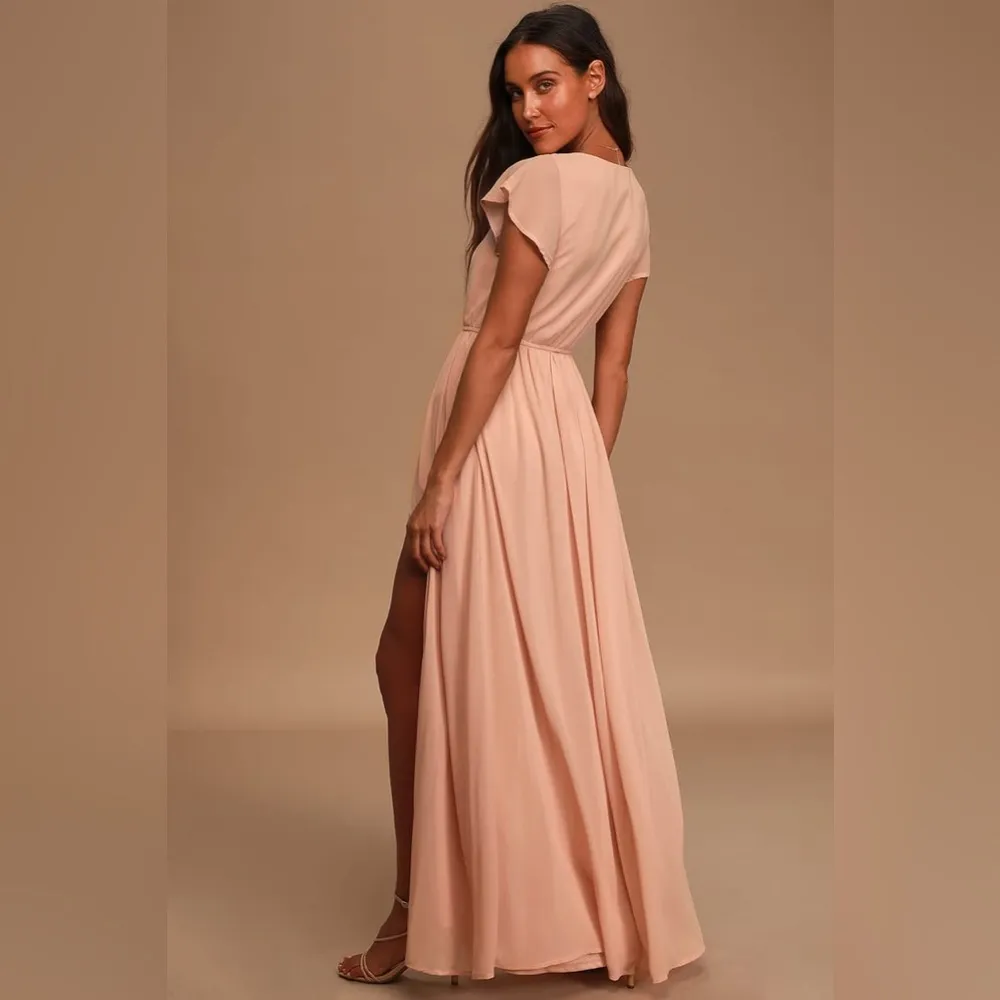 Lulus Lost in the Moment Blush Short Sleeve Maxi Dress w/Slit Women’s Size Small Pink - Image 4