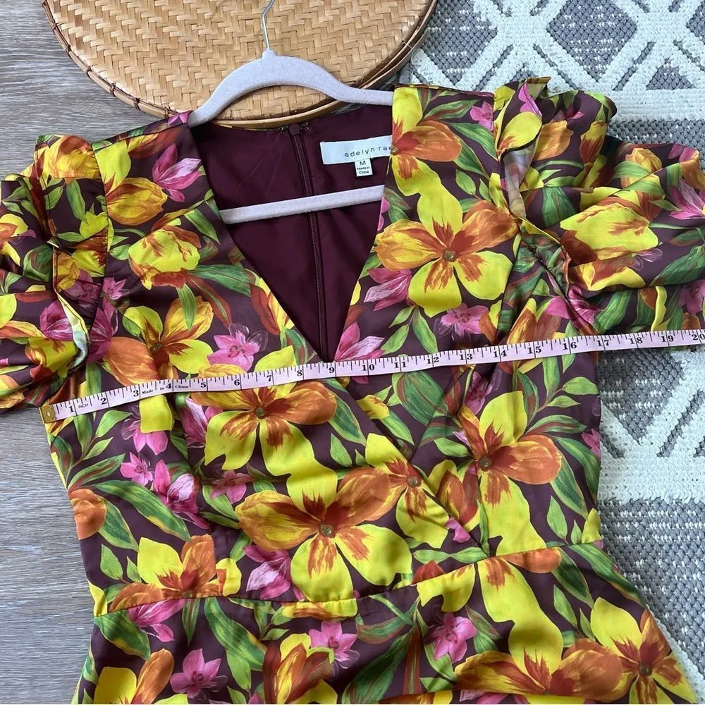 Adelyn rae Pauline satin floral puff sleeve‎ mini dress women’s size M - Image 6