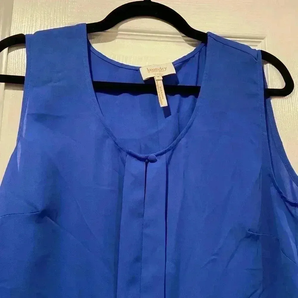 Laundry by Shelli Segal Cobalt Blue Semi Sheer Sleeveless Blouse Pleated Size M - Image 2