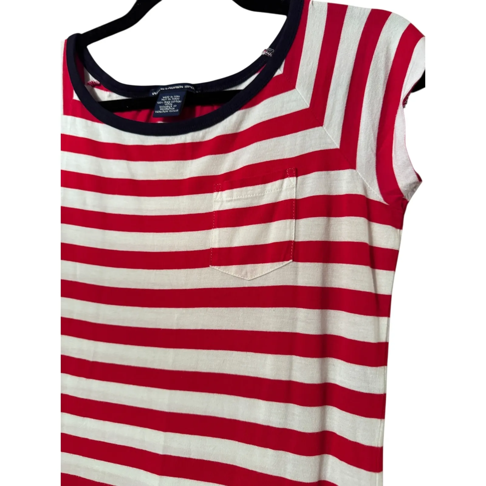RALPH LAUREN SPORT Red White Striped Maxi Dress Made in Peru 100% Pima Cotton - Image 4