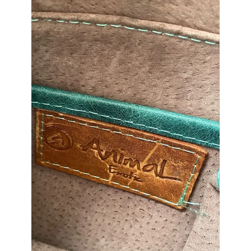 Animal Python Print Exotic Bucket Leather Hand Bag Large Animal Print Green - Image 6