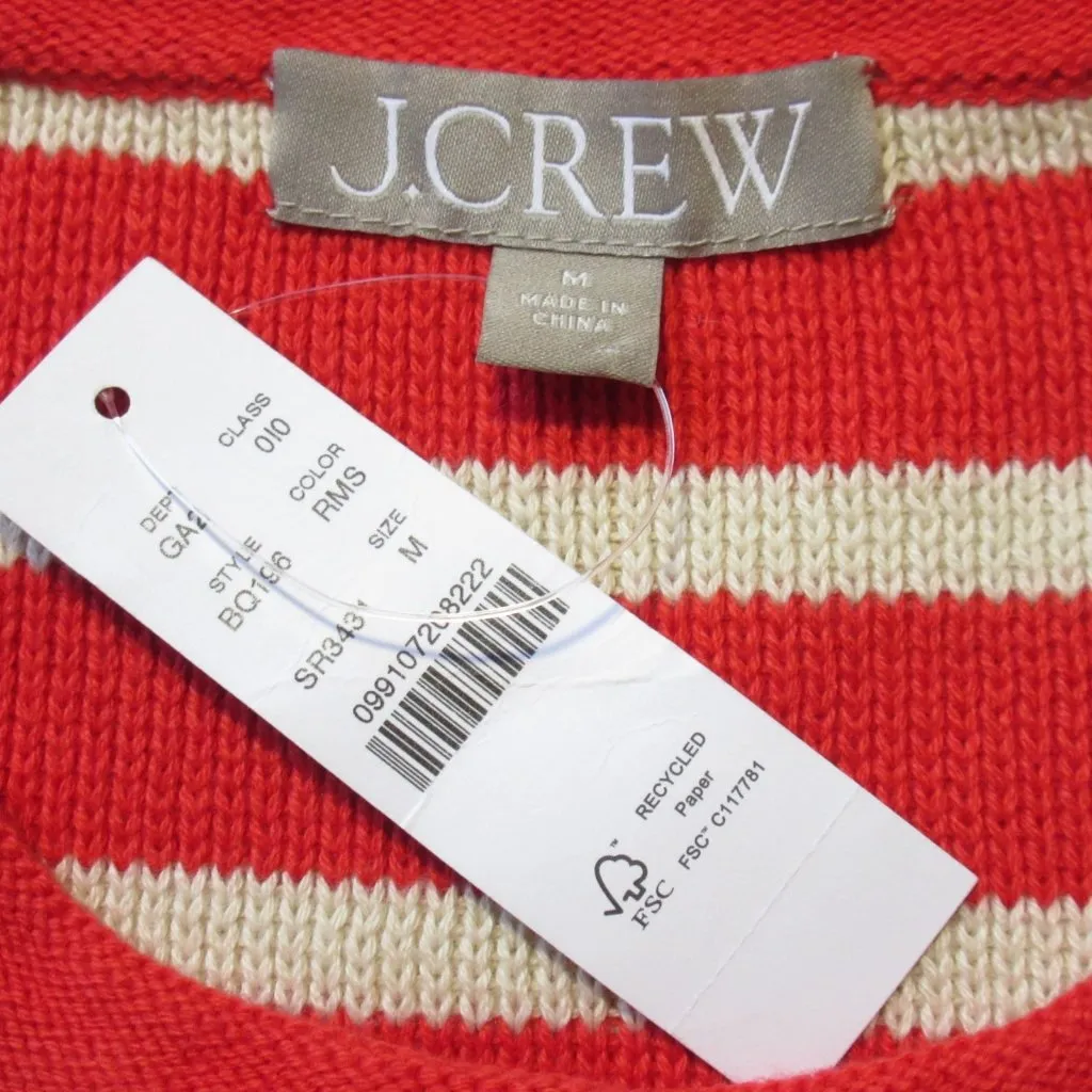 NWT J.Crew Emilie Sweater Lady Jacket in Red Ivory Stripe Knit Cardigan M - Image 4