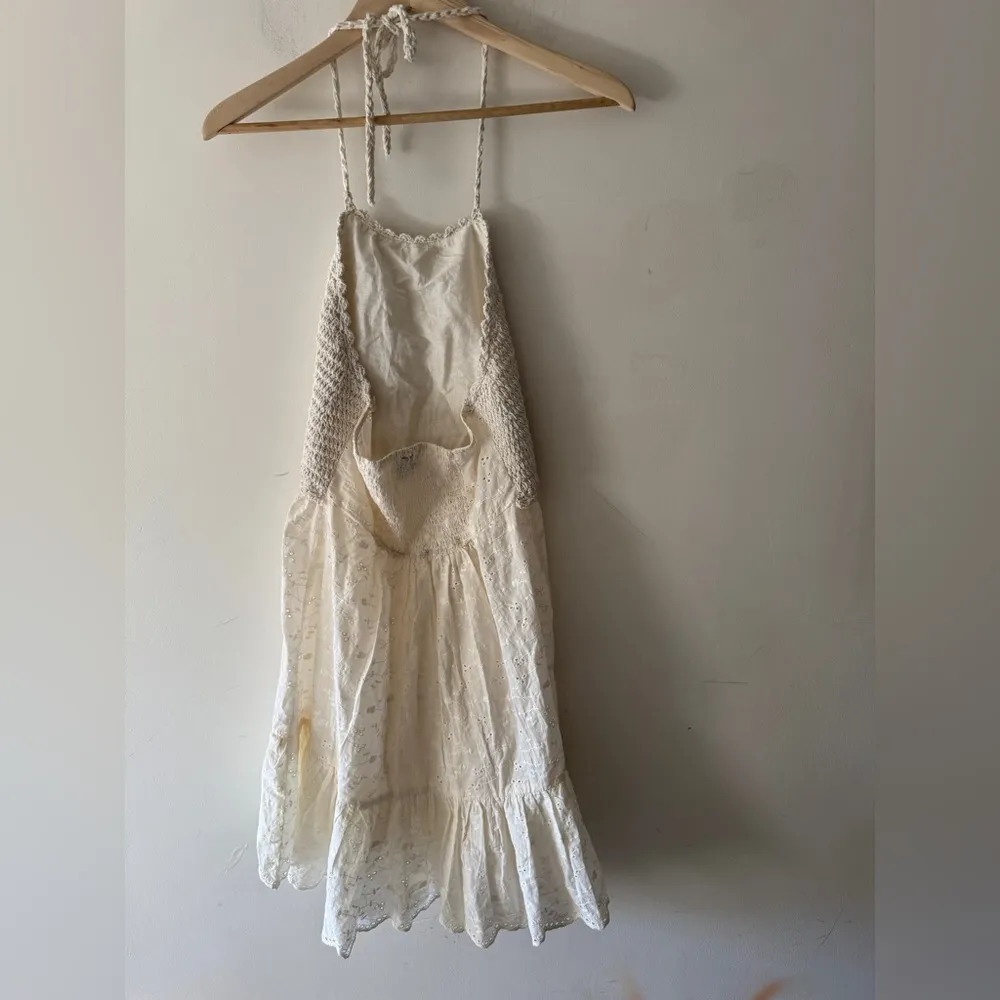 ASOS Cream Crochet Halter Mini Beachy Mini Dress Eyelet Details - Image 5