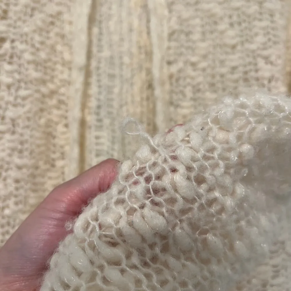 Vintage Chunky Knit Wool Cardigan Cream White Size Medium Fairy Cottagecore Boho - Image 5