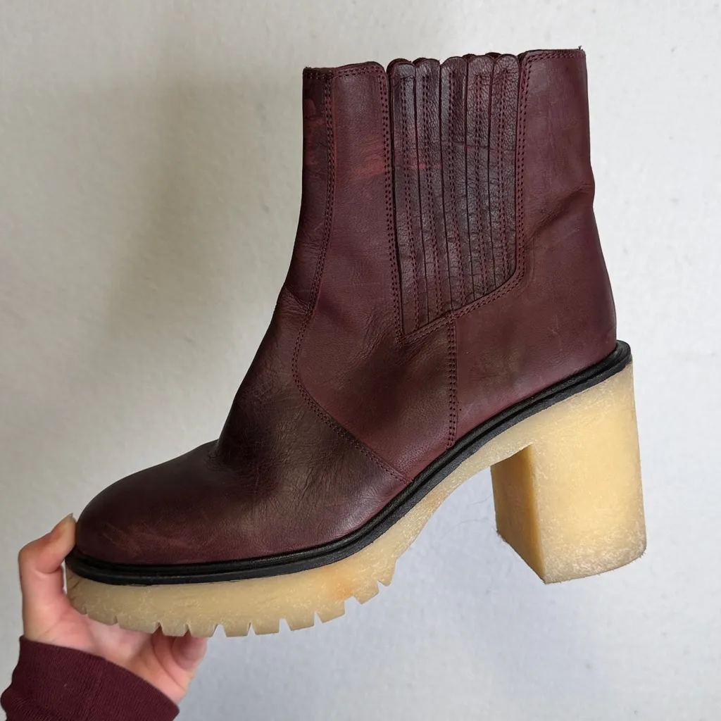 Free People James Wine Leather Platform Heeled Boots - Image 6