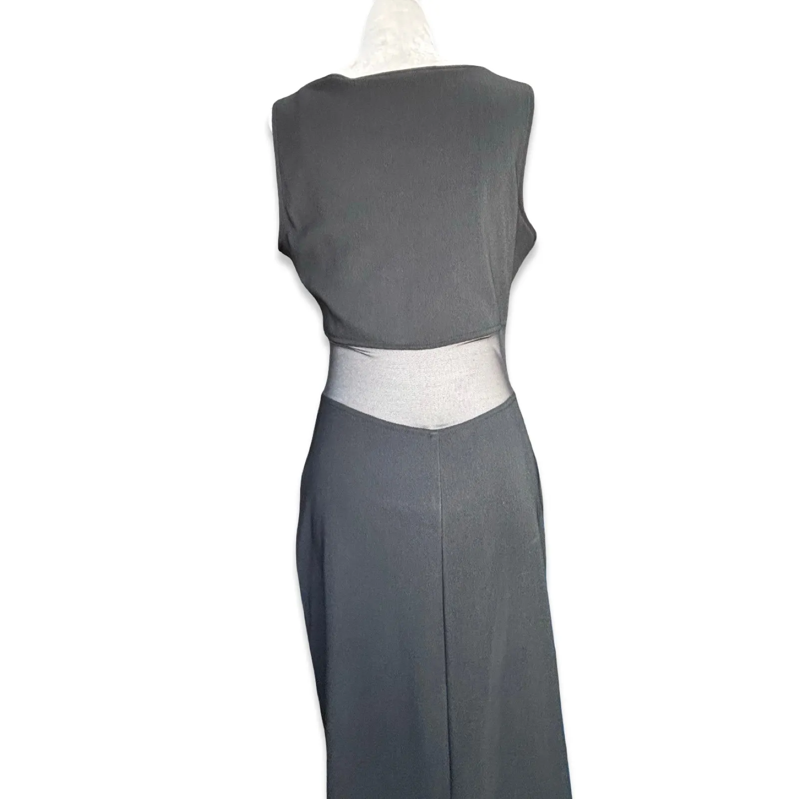Vintage Black Mesh Cutout Maxi Dress Sleeveless Bodycon Column Gown Minimal 6 - Image 11