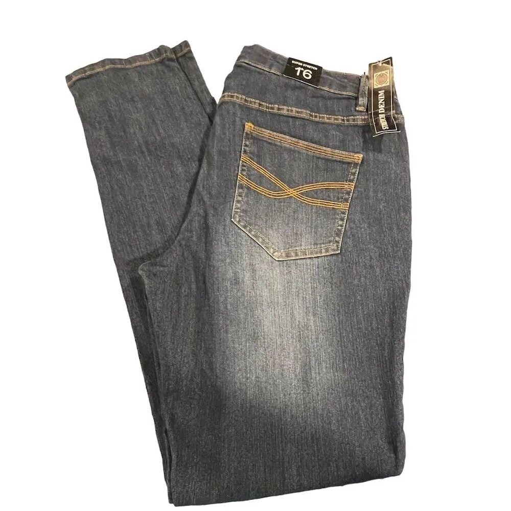 Casual Designs Women's Size 16 Blue Straight Denim Jeans Dark Wash - Image 6