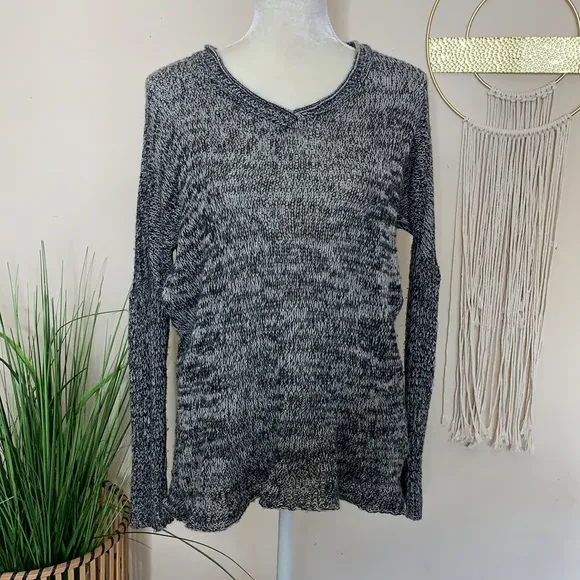 nsf • wool cashmere vneck marled open knit sweater Size XS - Image 5