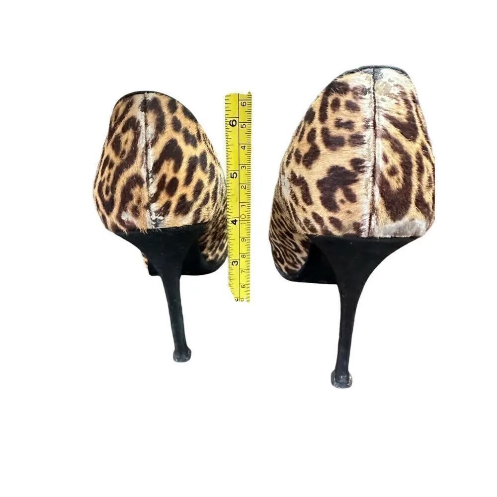 Saint Laurent Paris Beige/Brown Leopard Print Pony Hair Tribtoo Platform Pumps S - Image 4
