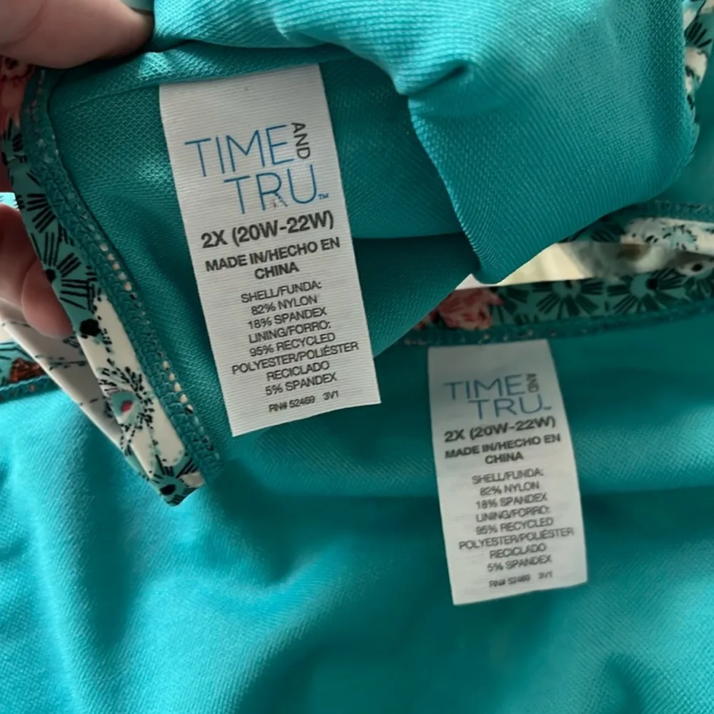 Retro floral aqua plus size 2X bikini set underwire wide strap tropical - Image 10