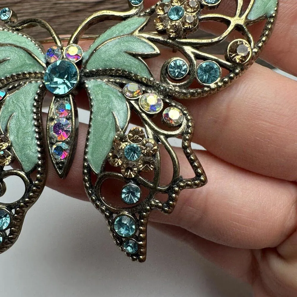 Large Avon SP Rhinestone Butterfly Insect Enamel Gold Tone Brooch Pin Blue Green - Image 7