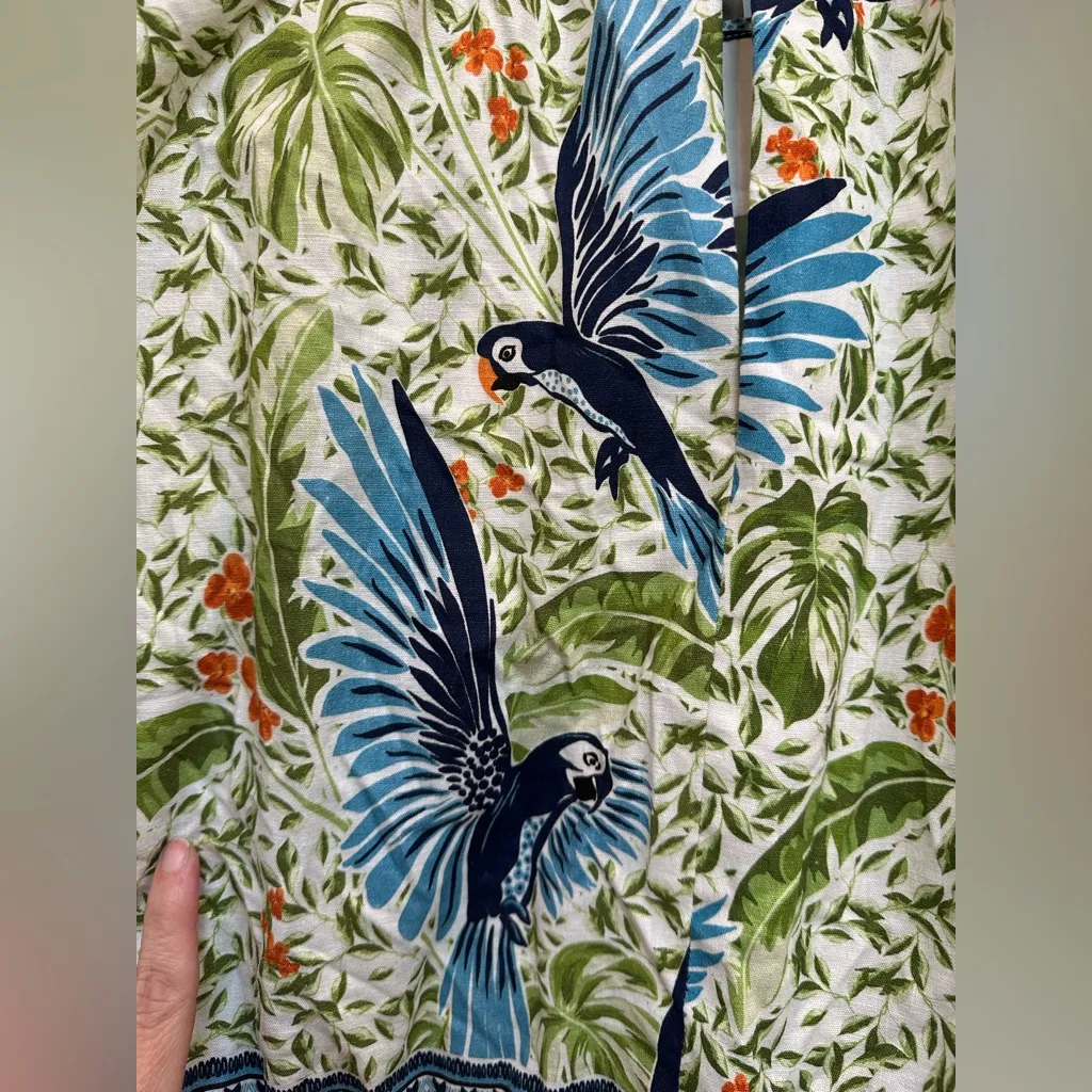 Alex Marie Linen Tropical Boho Blouse Bondi Parrot Birds Under the Palms Size XL - Image 8