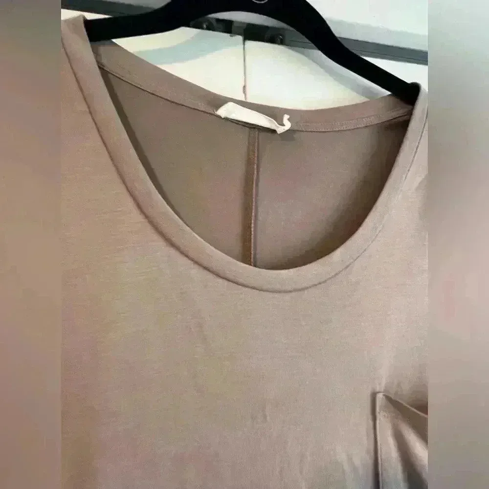 Casual T-Shirt Maxi‎ Dress with Pocket Taupe Brown B3 - Image 5