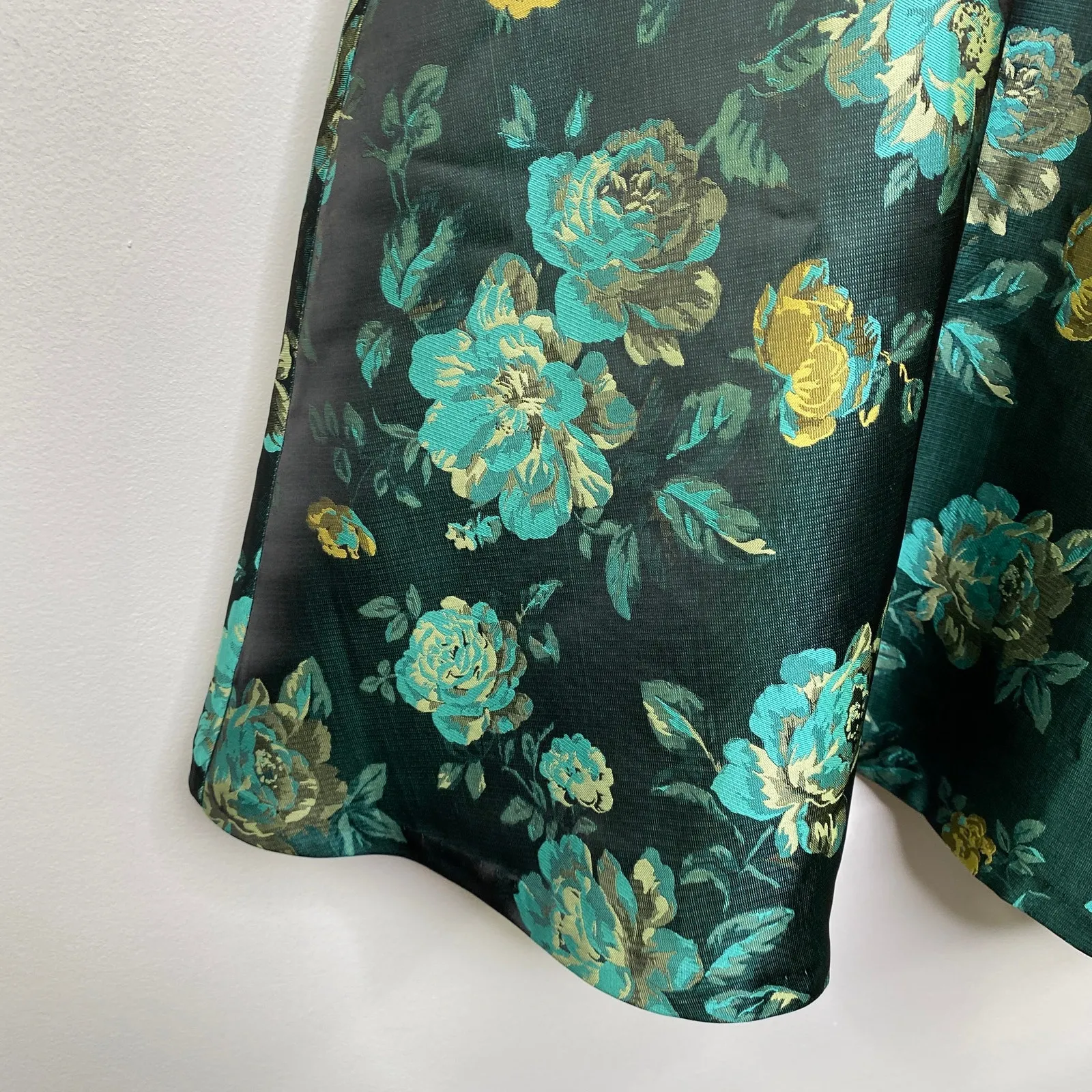 Kut from the Kloth Black Teal Floral Jacquard Mock Neck Mini Dress Size 4 Asian - Image 3