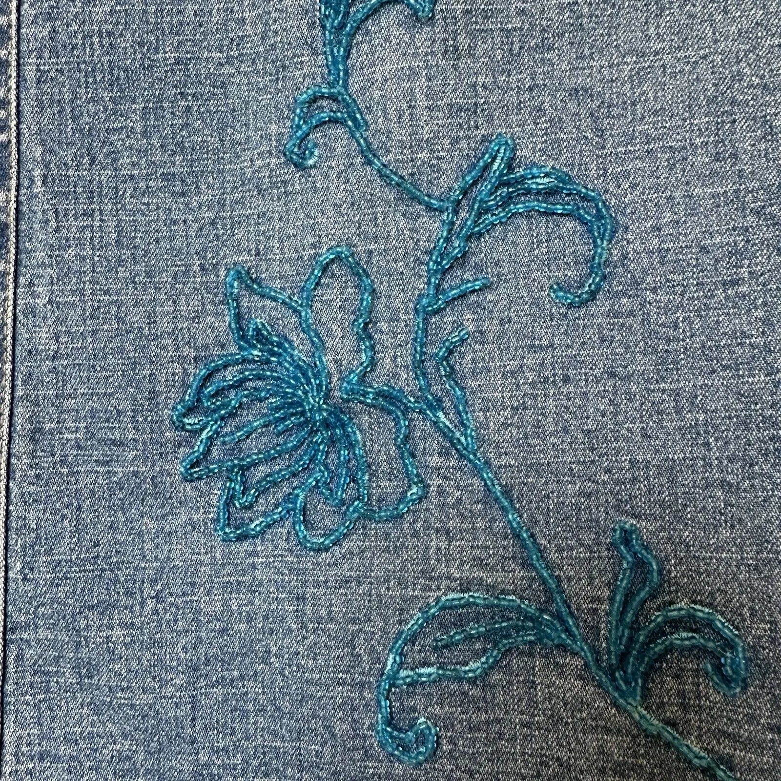 AMI Denim Skirt 6 Beaded Retro Boho Western Midi Blue - Image 4