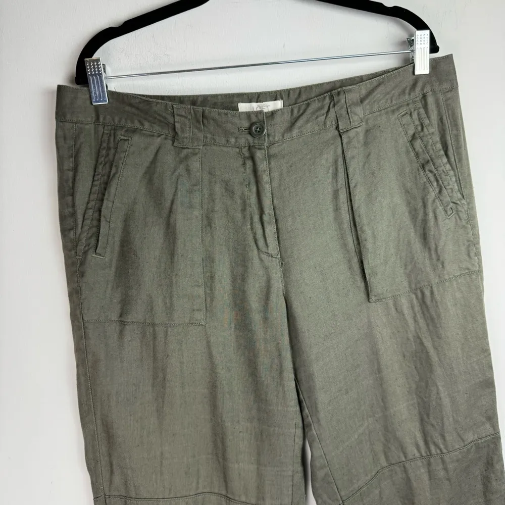 LOFT 100% Linen Army Green Cargo Pants Sz 10 Relaxed Straight Tapered Leg - Image 5