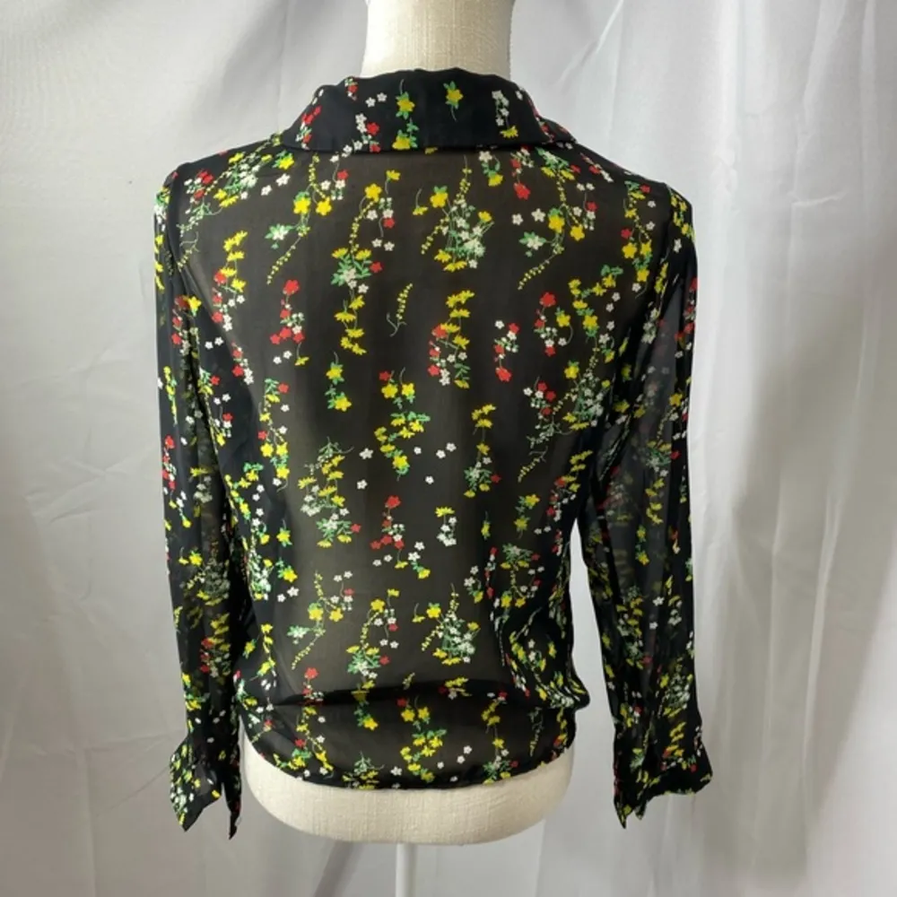 Vintage Havana size small sheer black tie front blouse - Image 11