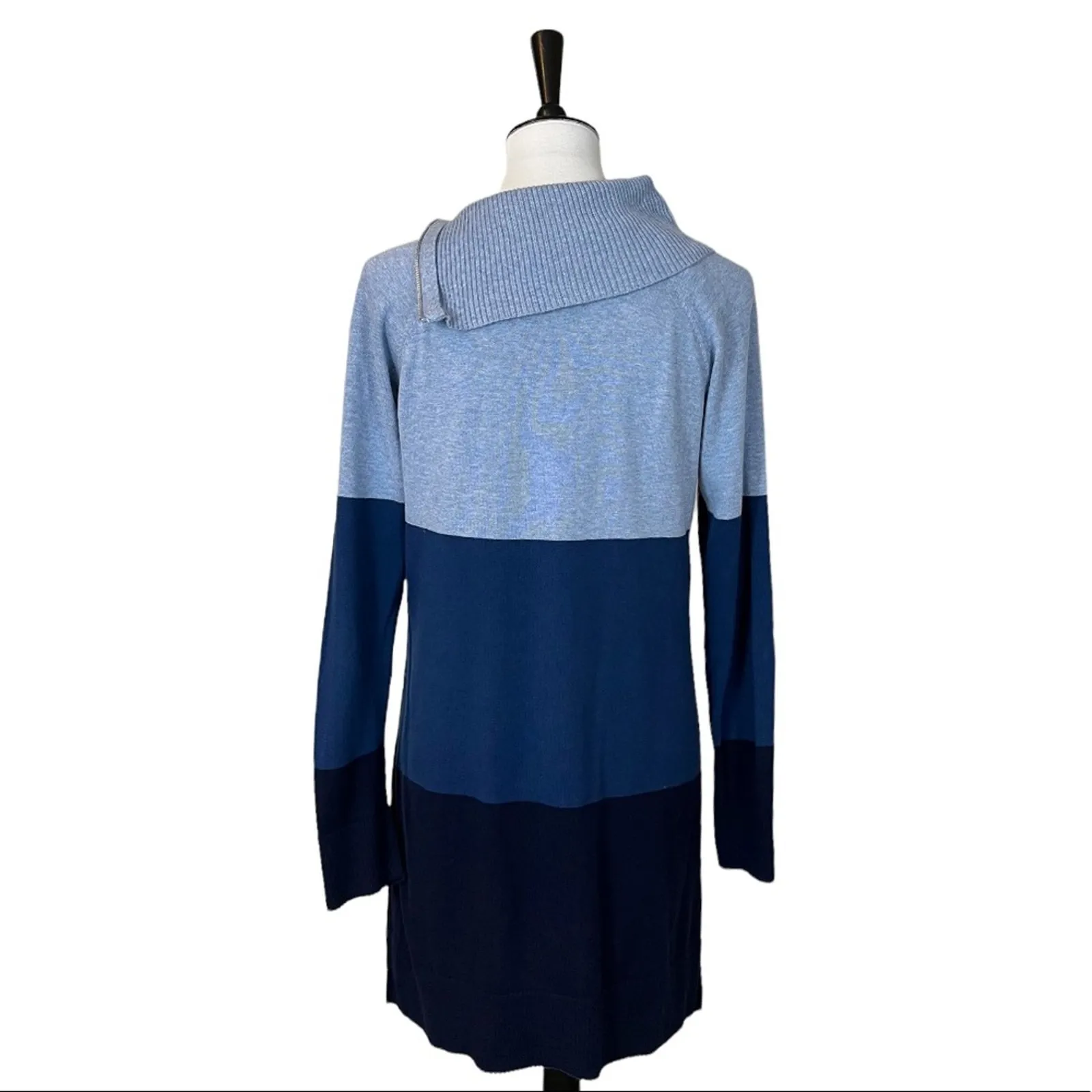 Jeanne Pierre Women's Tunic Sweater Folded Zip Cowl Neck Blue Color Block Size M - Image 6