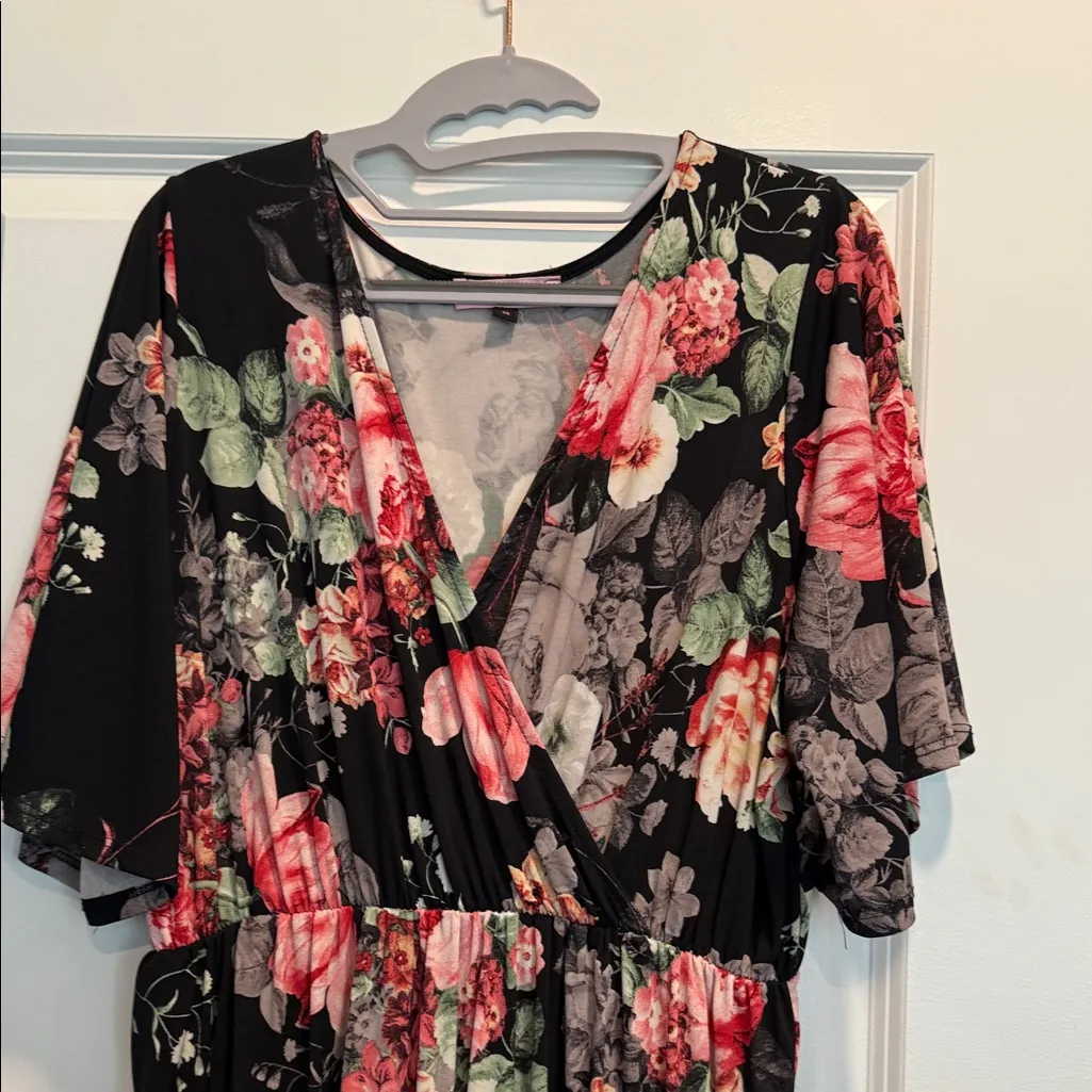 East Adeline 2X High/Low Hem Floral Maxi Dress with Crossover Top Black - Image 2