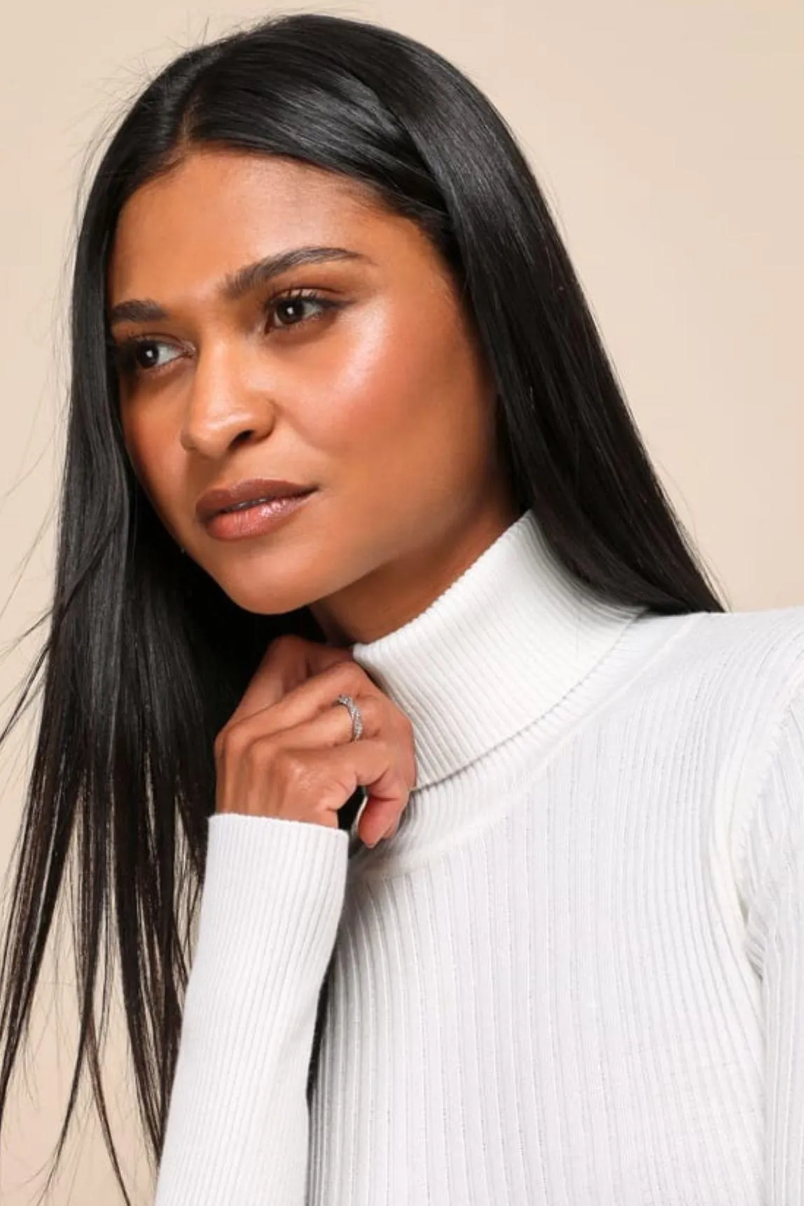 Lulus Chic Observations Ivory Ribbed Turtleneck Sweater Too - Image 3