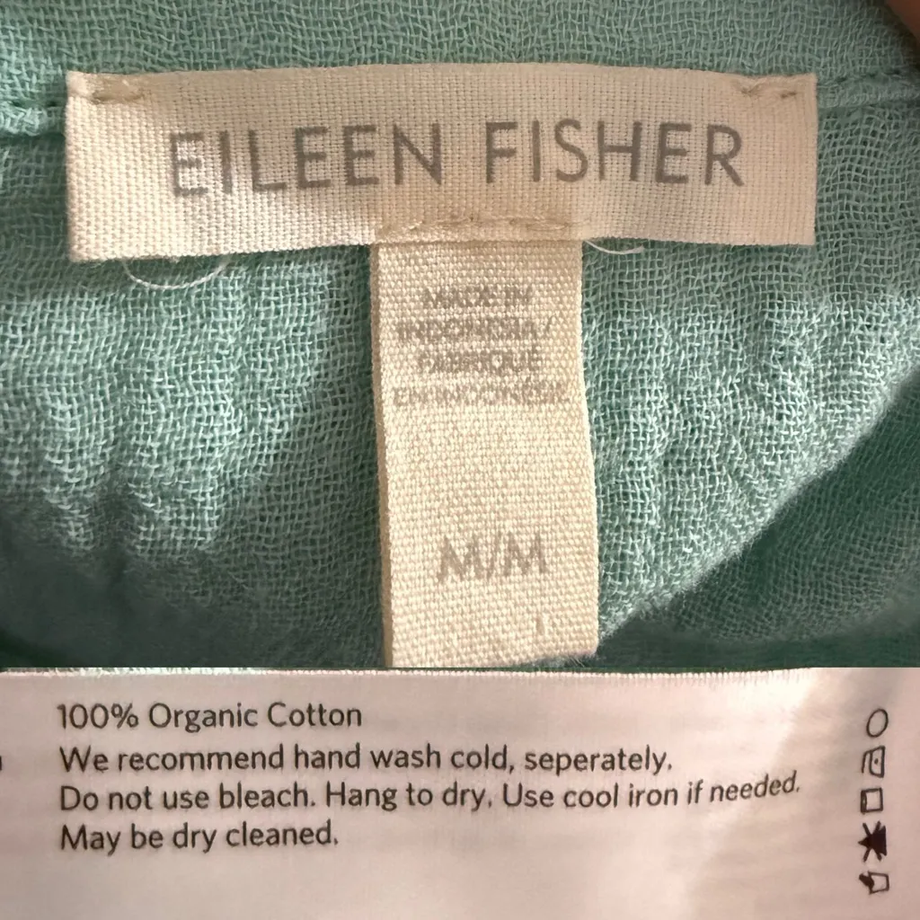 Eileen Fisher Womens Blouse Shirt Mint Green Twisted Gauze Cotton Size Medium - Image 10