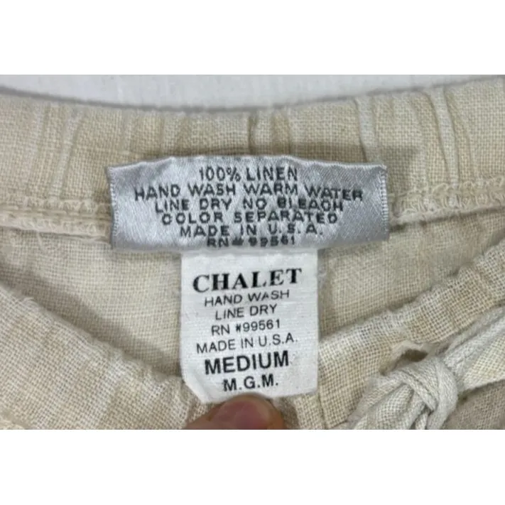 Chalet Linen Pants Womens Medium Beige Drawstring Beachy Coastal Vacation Chic - Image 5