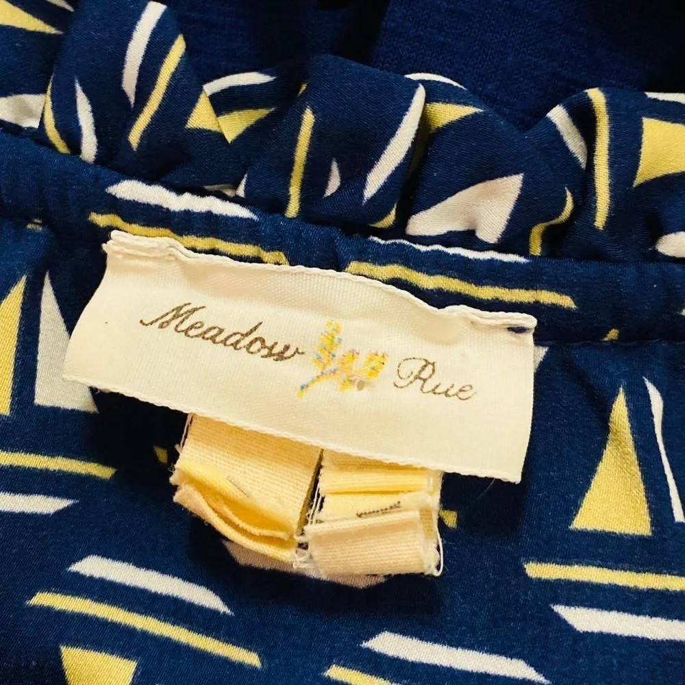 Anthropologie Meadow Rue blue White Yellow Triangle Print Keyhole Blouse Top - Image 6