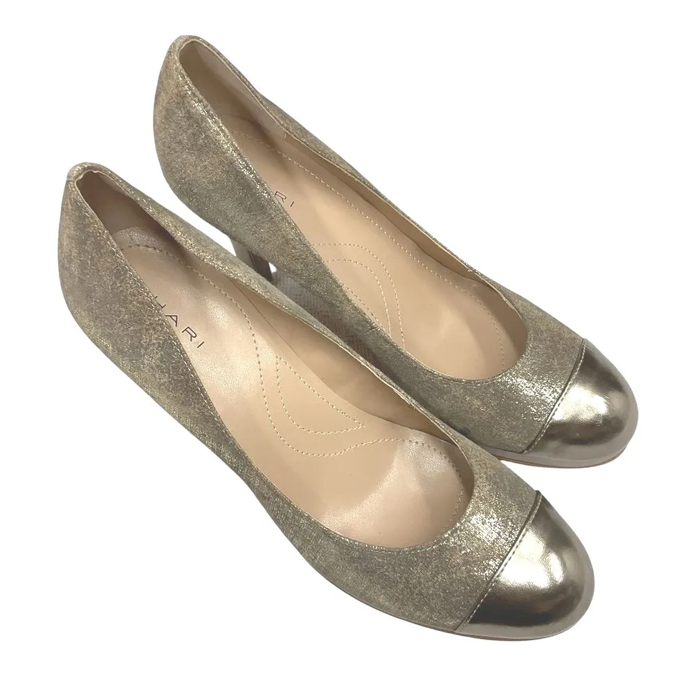 Tahari Women's‎ Laura Gold Cap Toe Leather Platform Pumps Heel Size  8.5M Party - Image 2