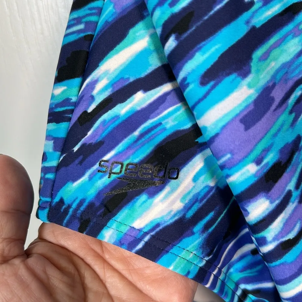 Speedo Teal Black Purple V-Neck Swimsuit Size 12 EUC/Like New #1326-AZ - Image 3