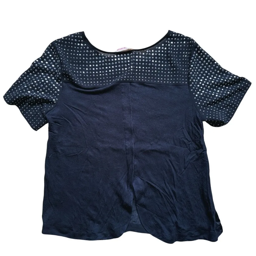 Rebecca Taylor Old Money Silk Studded Blouse 10 Black Glam Biker Quiet Luxury - Image 3