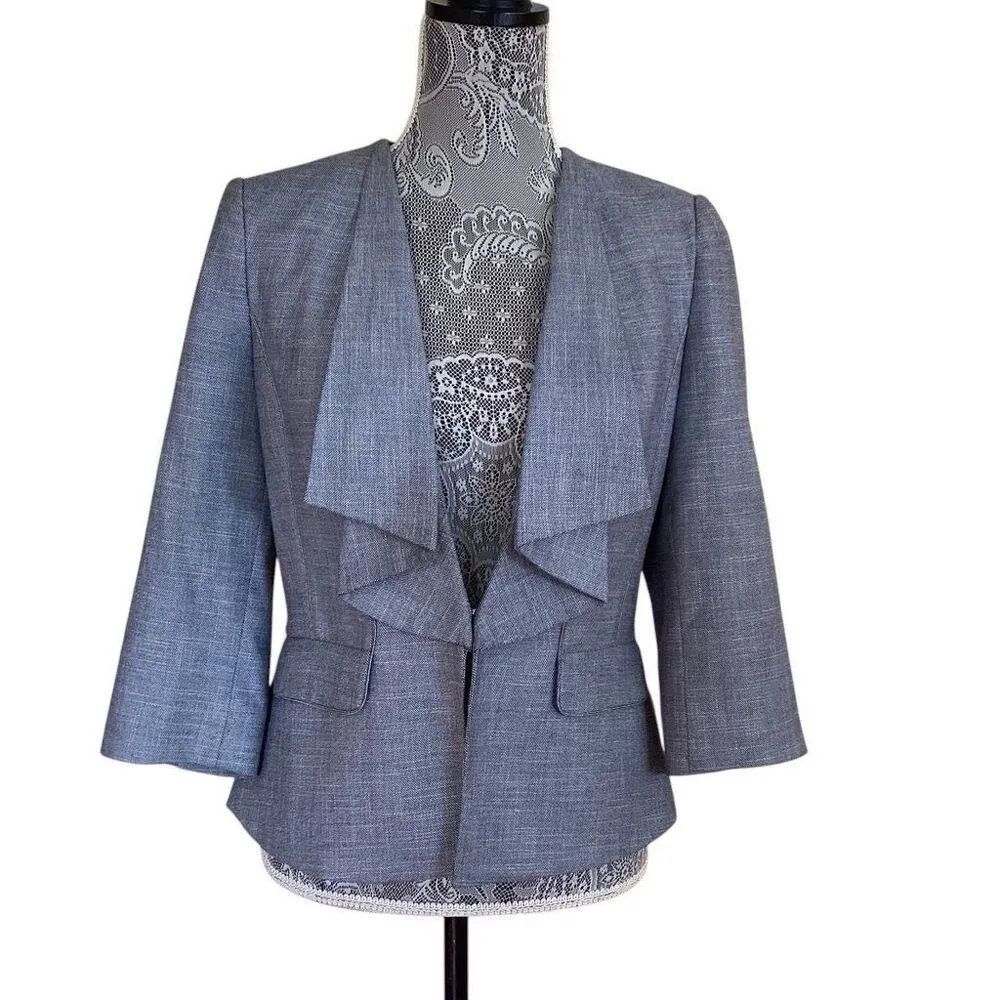 ✨White House Black Market Drape Ruffle Sz 4 Marled Blue Jacket Blazer✨ - Image 4