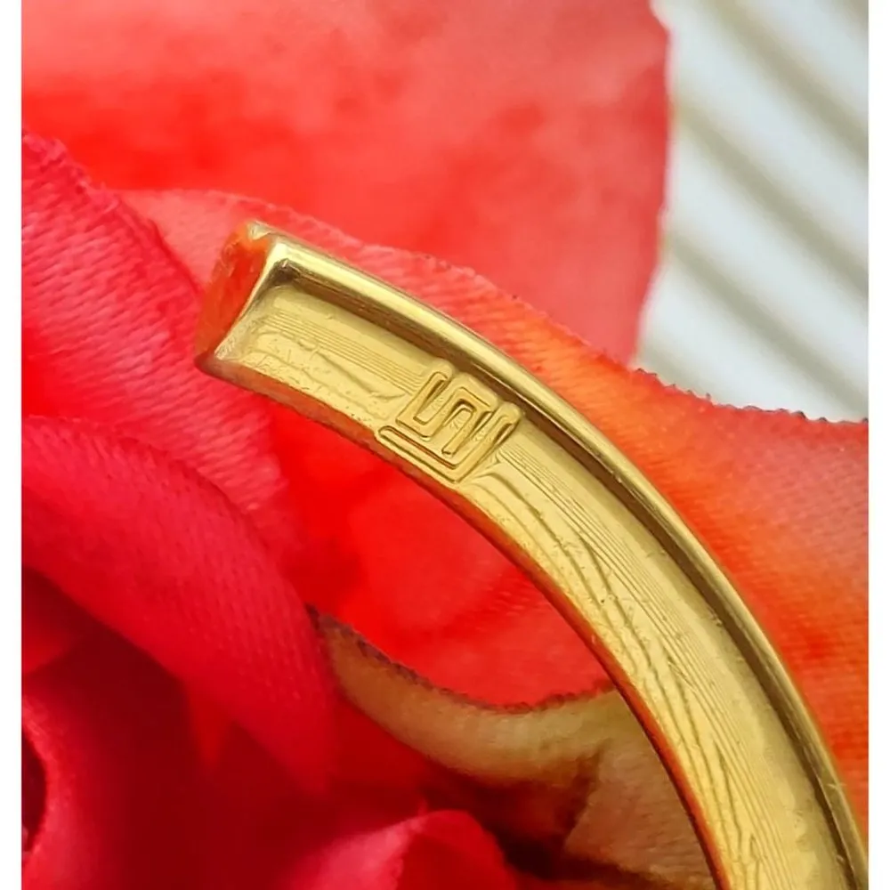 Gold Tone Signed Cuff Bracelet Well Made Engraved Follow Your Heart - Image 9