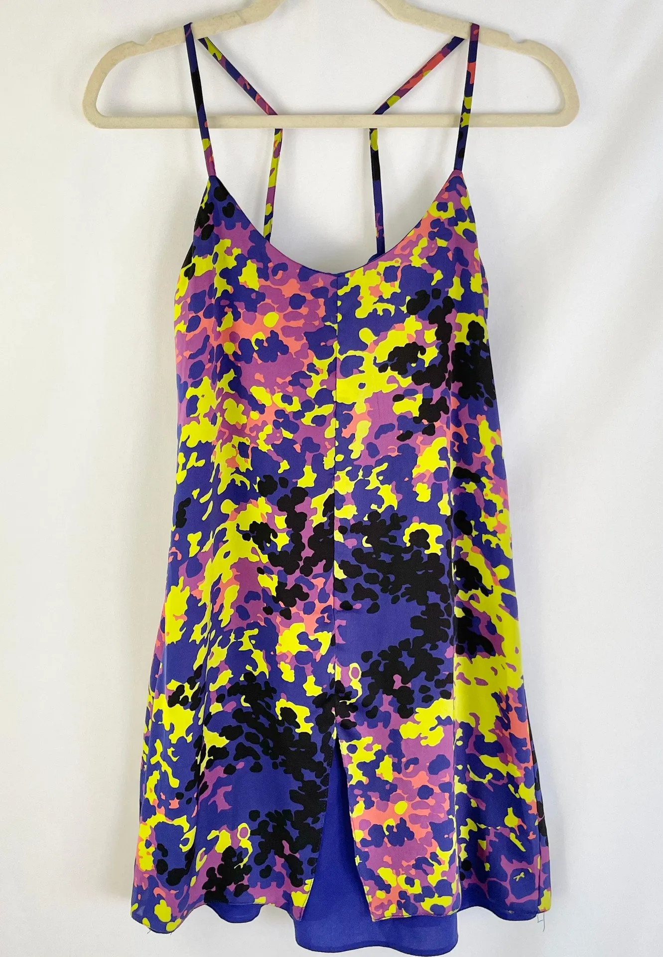 Colorful Abstract Print Strappy Slip Mini Dress Purple Yellow Size 2 - Image 5