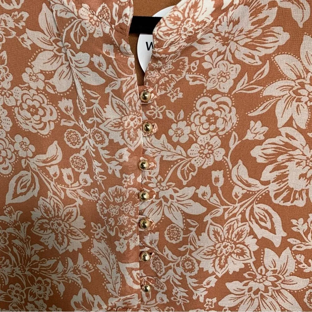 Ces Femme bohemian floral long sleeves autumn chiffon‎ tunic Orange - Image 4