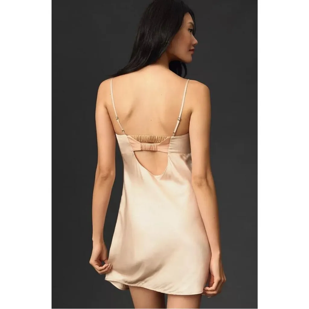 Anthropologie Cream Colorblock Satin Slip Dress, XS - Image 3