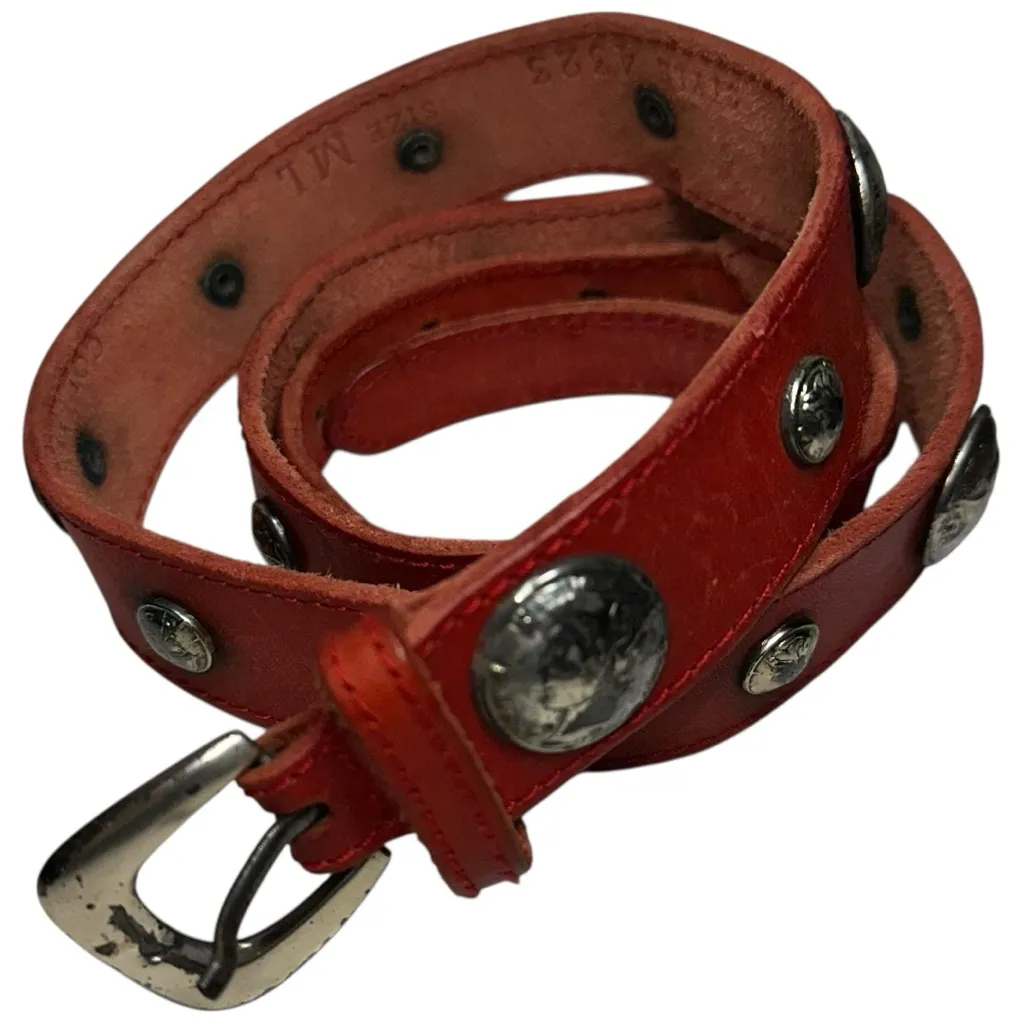 Avion International Vintage Size M L Red Leather Silver Coin Concho Western Belt - Image 2