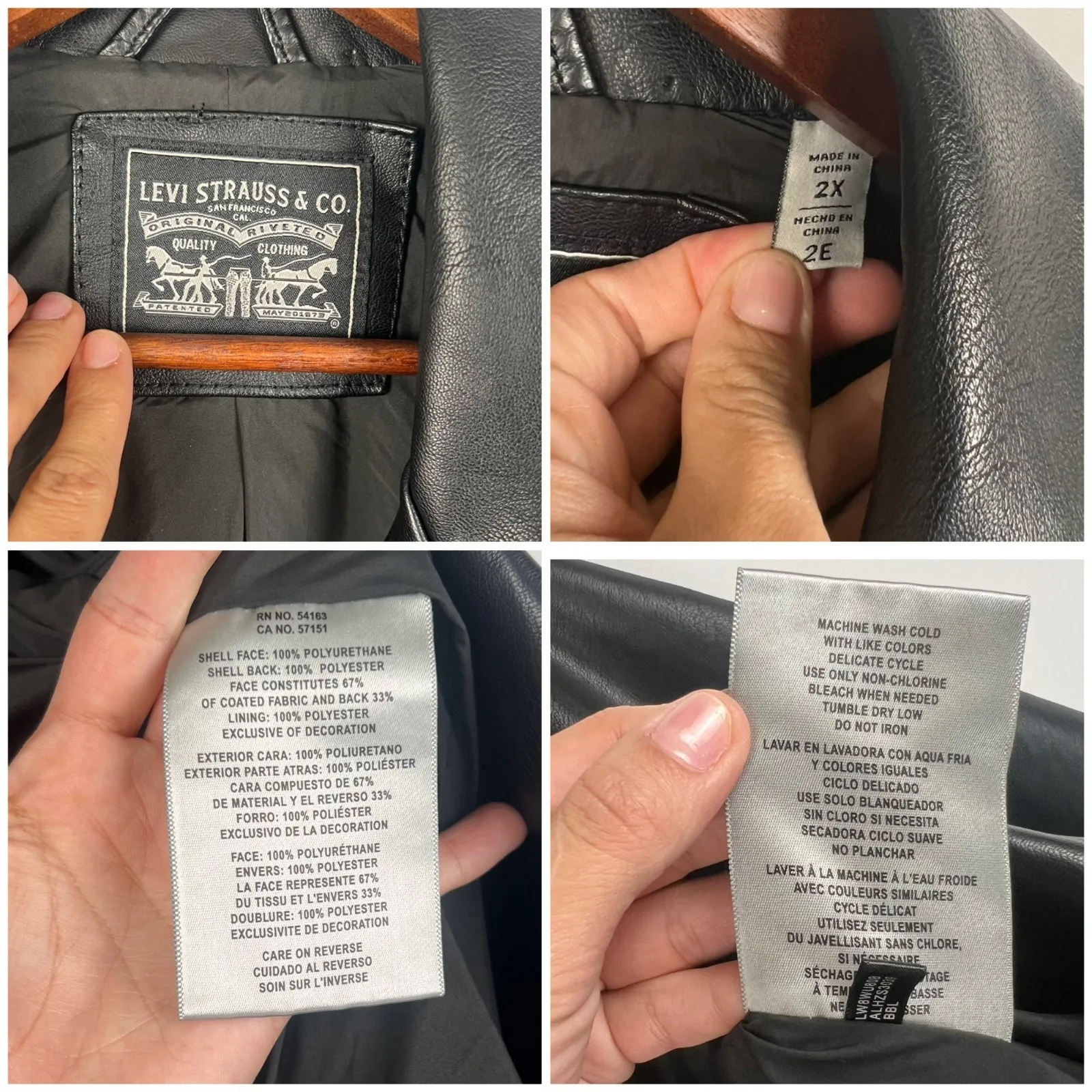 Levi's Women's 2X Black Faux Leather Moto Biker Jacket Belted Full Zip - Image 8