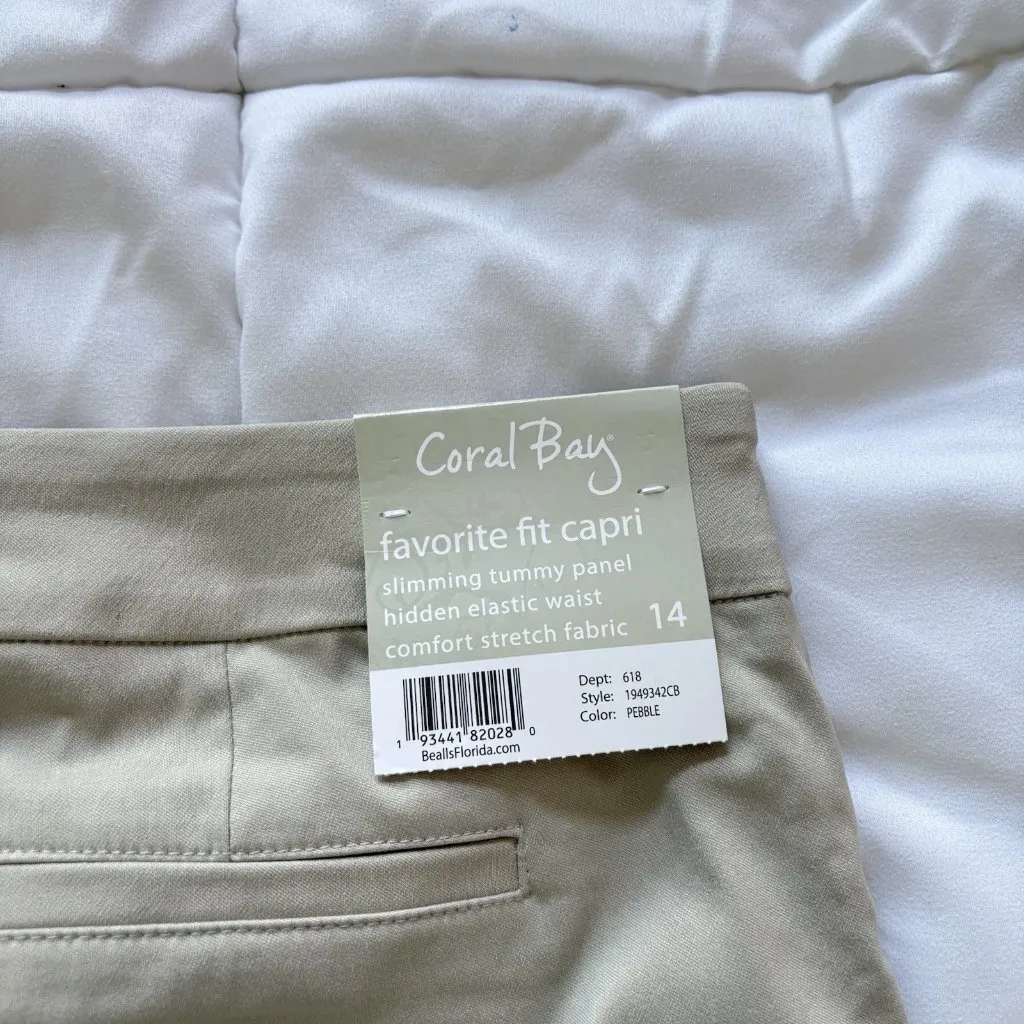 NWT Coral Bay Golf Womens 14 Khaki Favorite Capri Pants Slimming Elastic Waist Tan - Image 11