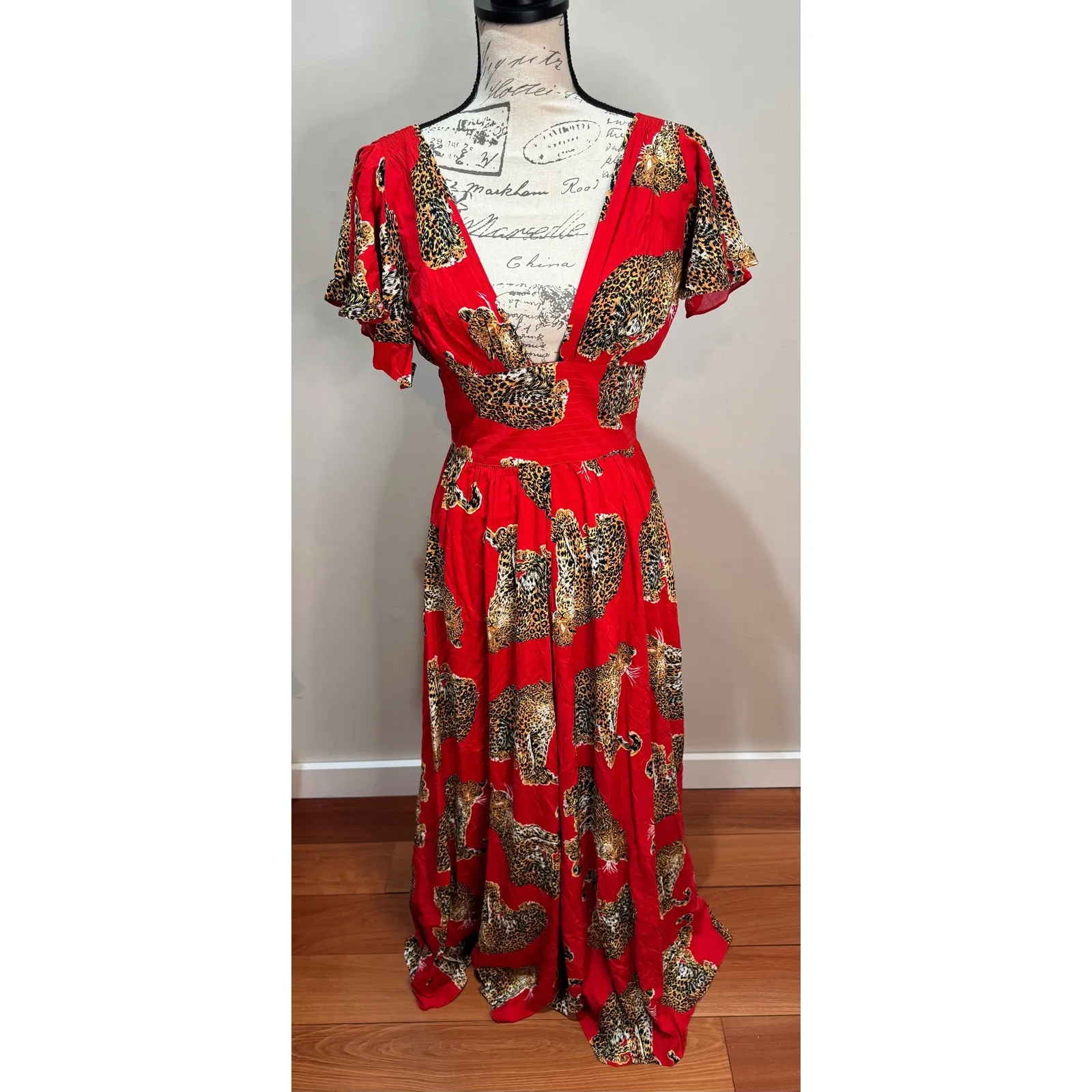 Trashy Diva Candice Gwinn My Pet Leopard Maxi Dress Red Sz 6 NWT RETIRED PRINT - Image 2