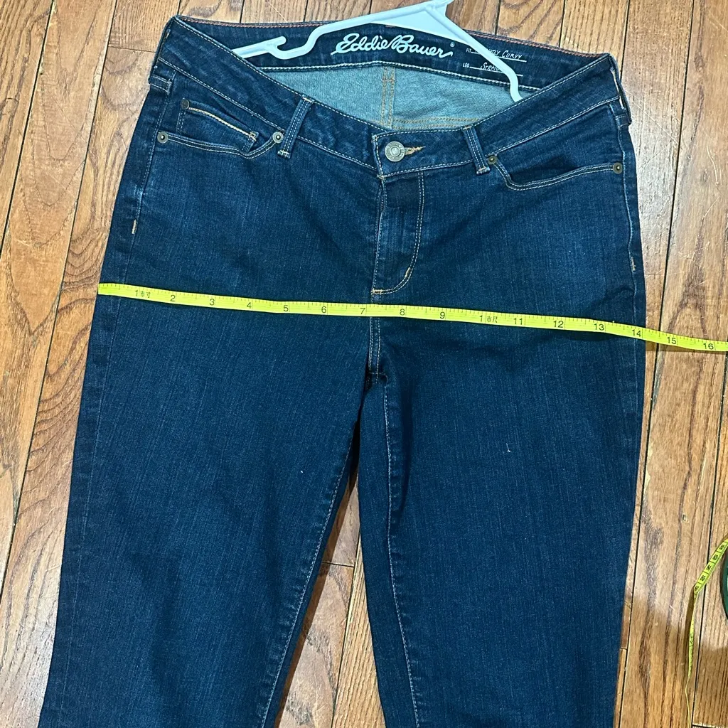 Eddie Bauer Women's Curvy Fit Trouser Leg Dark‎ Bue Jeans size 10 - Image 3