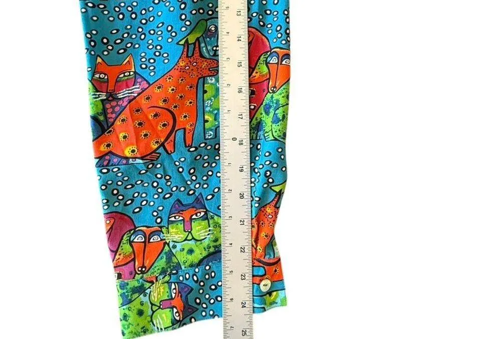 Nicole Taylor Vntg Cat Dog Silk Multicolor Beaded Whimsical Blouse Women’s 3X Blue - Image 14