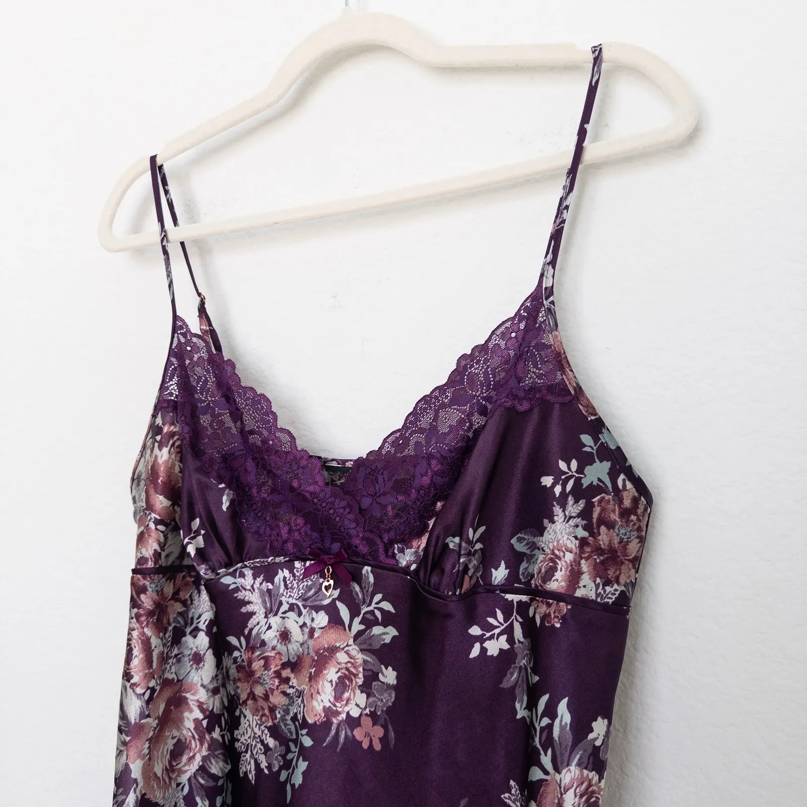 Y2K Womens Floral‎ Slip Dress Size M Purple Satin Lace Coquette Fairy Romantic Size M - Image 5