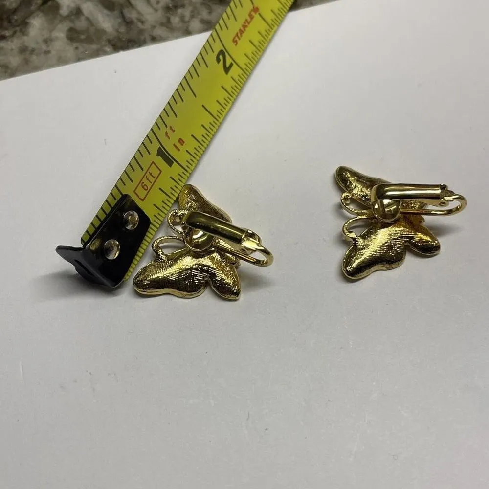 Women's Clip On Earrings Gold Tone Butterfly Insect Pink Enamel / Rhinestone - Image 7