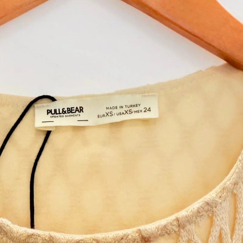 Pull & Bear Crochet Knitted Beige Midi Dress XS Europe Trip Vacation Boho Resort - Image 4