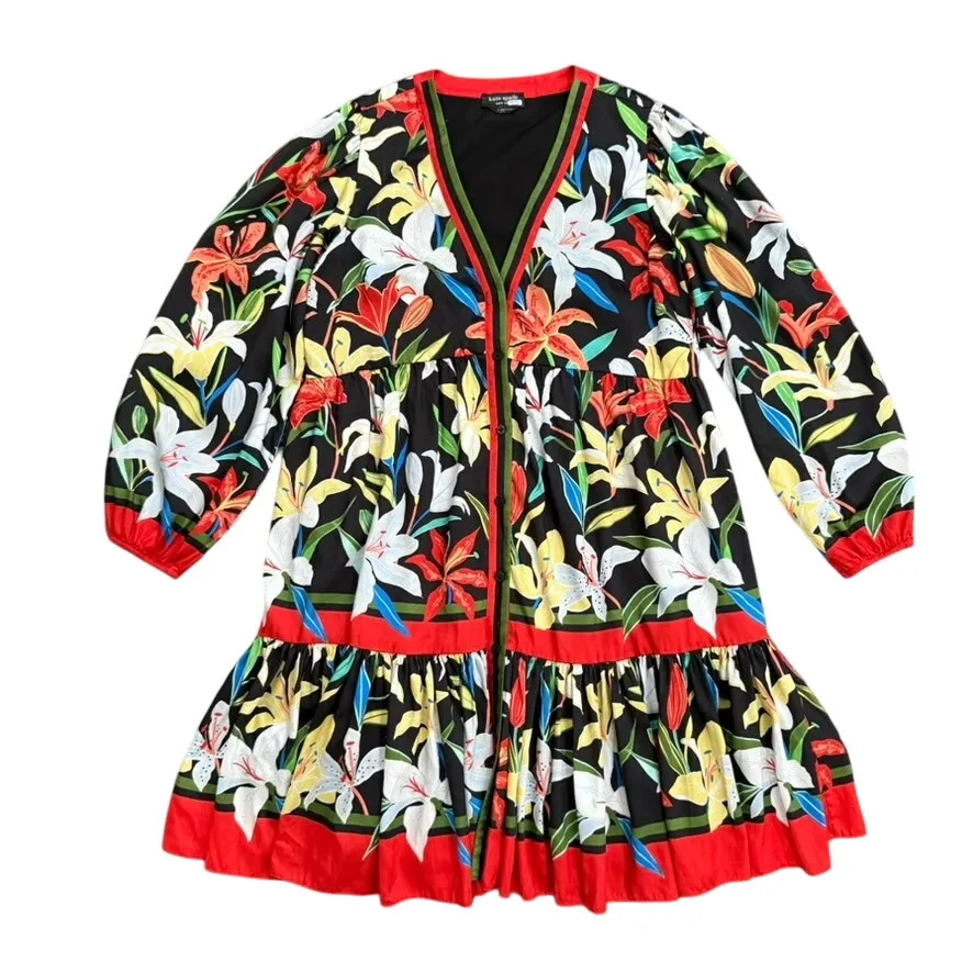 Kate Spade New York Summer Lilies Twill Dress in Multi, Size L Black Size L - Image 4