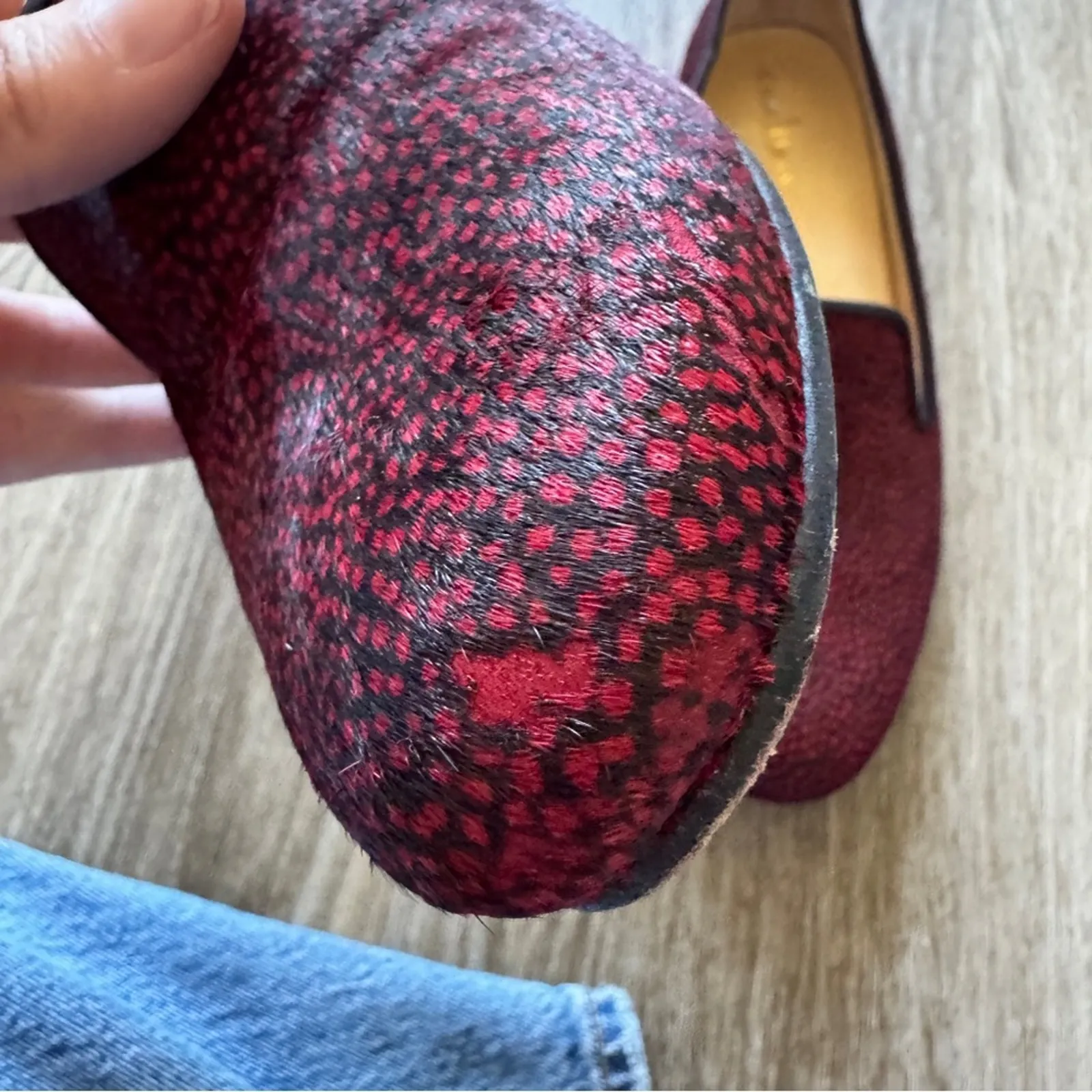 Cole Haan Red Spotted Calf Hair Slip On Loafers Womens 8 Flats Comfortable Shoes - Image 2