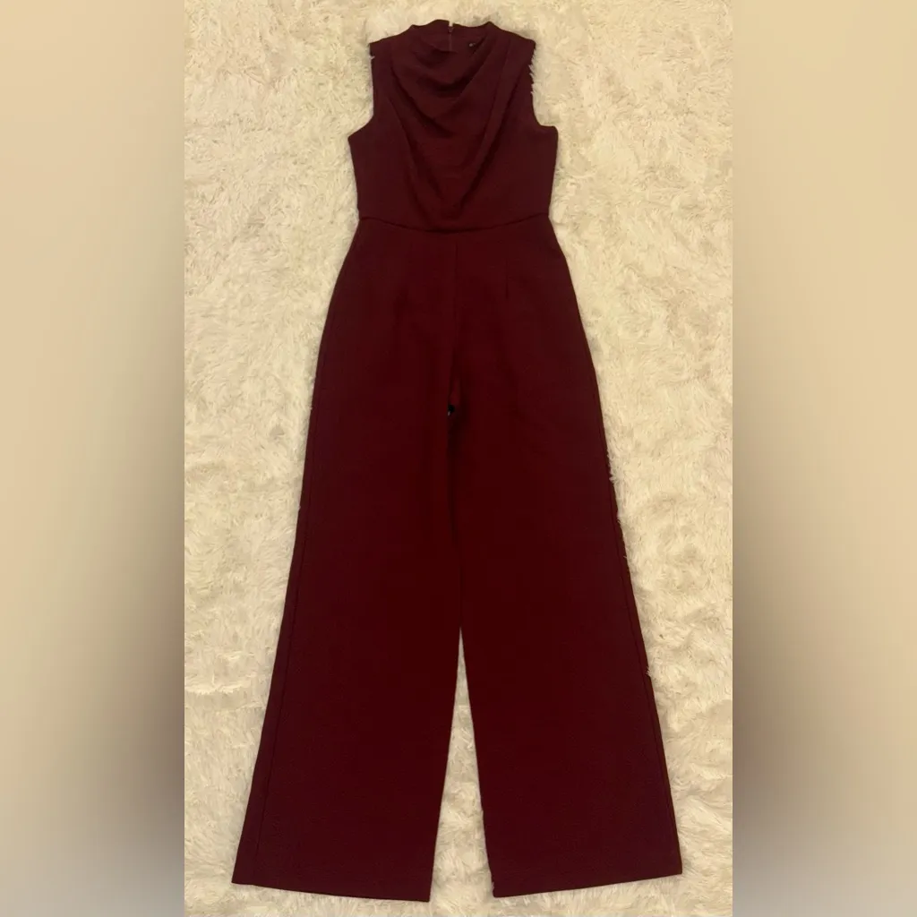 NWOT NEW Black Halo Corinne Sleeveless Flared-Leg Heroine burgundy Jumpsuit sz 8 - Image 3