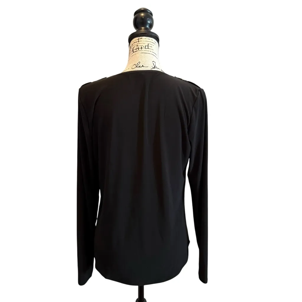 WHBM White House Black Market MJ Utility Tee Black Size Medium Military Blouse - Image 3