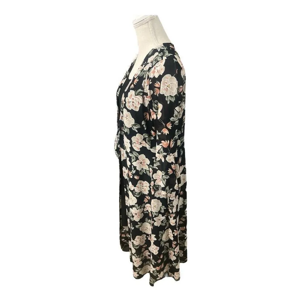 Siren Lily 2 Piece Tank Dress & Cardigan Size L Black Floral Long Bell-Sleeve - Image 4